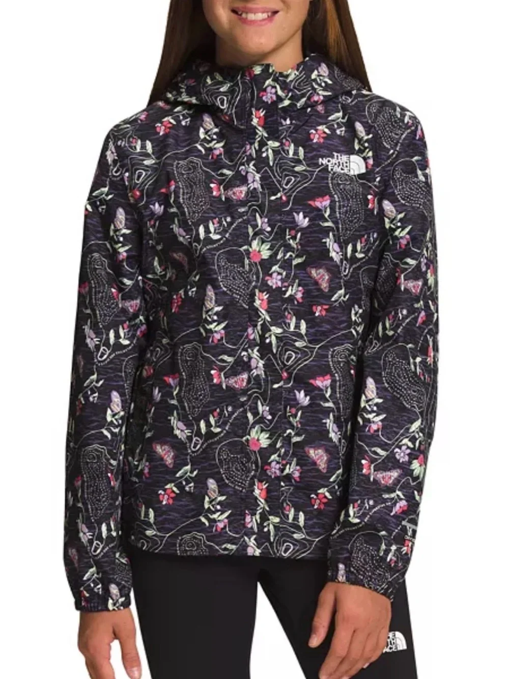 The North Face Women's Black Floral Hooded Rain Jacket